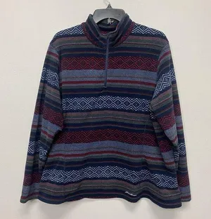 Eddie Bauer Pullover 3/4 Zip Woman 2XL Navy Blue Geo Print Stripe Sweater Fleece thumbnail 1