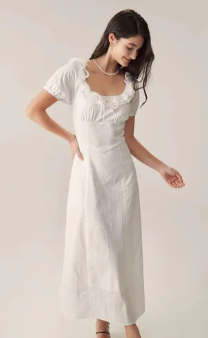 Rihoas White Embroidery Puffed Sleeve Maxi Dress thumbnail 1