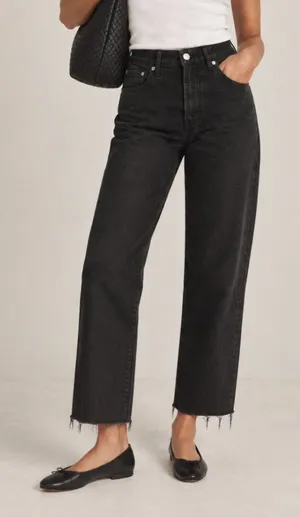 Reformation Emma High Rise Wide Leg Jeans Black Raw Hem 28 thumbnail 1