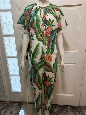 Farm Rio Tropical Pineapple Print Women’s Jumpsuit in Green & Cream S-S thumbnail 2