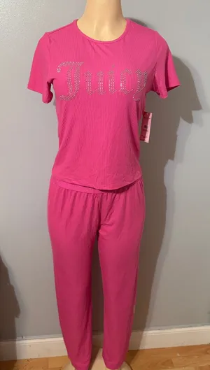 Juicy Couture Bright Pink Rhinestone Logo Lounge Set thumbnail 1