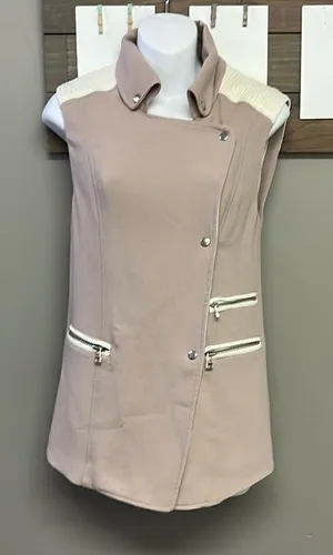 Wilfred Mauve Cream Sleeveless Classic Snap Up Zipper Accents Tunic Vest- XXS thumbnail 1