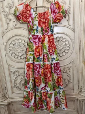 Farm Rio colorful tropical printed Macie Tiered Maxi Dress size XSMALL thumbnail 11