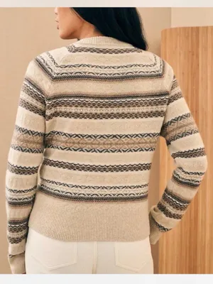 Faherty Cream Striped V-Neck Button Front Cardigan thumbnail 2