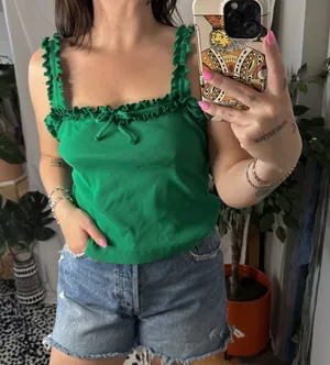 Maeve Anthropologie Ruffled Cami Top Green Size Large thumbnail 1