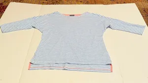 Columbia PFG Blue White Stripe 3/4 Sleeve Women Medium Shirt Top Nautical Summer thumbnail 1