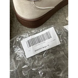 Womens Size 10.5 Beige Faux Suede Low Top Lace Up Sneakers Brown Gum Sole Shoes thumbnail 7