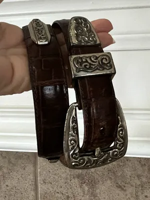 Brighton Brown croc Embossed Belt With Silvertone Hardware Vintage thumbnail 4