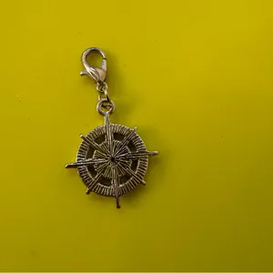 Nautical Ship Wheel Charm Pendant with Blue Enamel – Maritime Jewelry thumbnail 2
