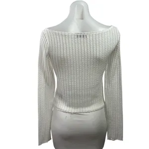 Edikted Womens White Ribebd Knit Boat Neck Long Sleeve Crop Sweater Top Size M thumbnail 3