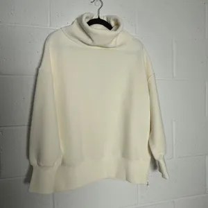 Varley Milton Sweat Oversized Ribbed Turtleneck Side Zip Pullover Egret Cream S thumbnail 2