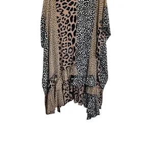 Umgee Womens‎ Leopard Patchwork Ruffle Kimono Wrap Brown Black SM thumbnail 8