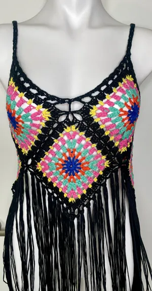 Crochet Granny Square Fringe Top NWT! thumbnail 5