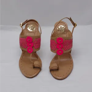 Tory Burch Womens High Heel Sandals Size 7.5 Tan Pink Leather Party Night Out thumbnail 3