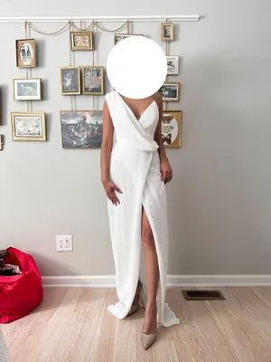 WHITE SEQUIN SLEEVELESS CHAIN CROSS WRAP V NECK DRAPE SPLIT MAXI DRESS thumbnail 2