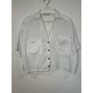ZARA Womens Minimalist Cotton Linen Cropped Top M thumbnail 2