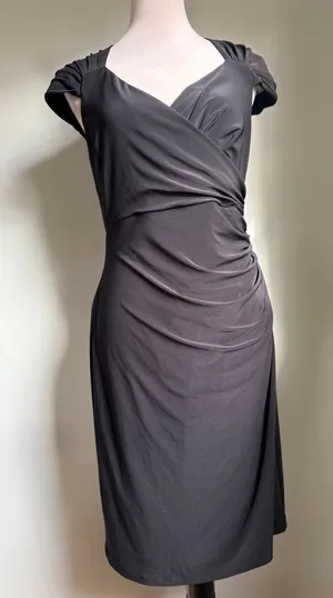 LAUREN Ralph‎ Lauren Black Cap Sleeve elegant Faux Wrap Sheath Dress 6 Classic thumbnail 1