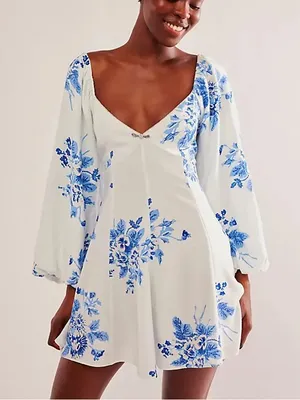 FREE PEOPLE Francesca Mini Dress in Blue thumbnail 1