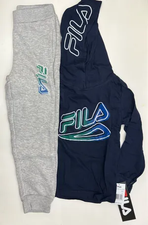 Fila little boys 2 pcs jogger with hooded pullover, 2 side slip pockets, long sleeve pullover with kangaroo pocket. size 4 Navy/grey thumbnail 1