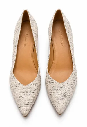 Talbots Women's Size 7 Textured Pointed Toe Pumps Ivory Tweed Kitten Heels thumbnail 1