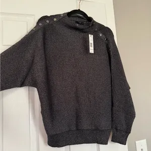 Tahari Metallic Grey Button Detail Viscose Blend Sweater MSRP$88 NWT thumbnail 8