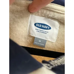 Old‎ Navy Womens Sherpa Pullover Hoodie Cream Navy Blue Medium Teddy Sweatshirt thumbnail 5