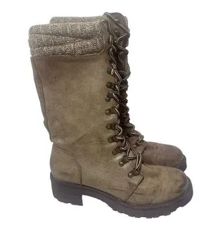 Mia Boots Womens 8 Tan Beige Distressed Sweater Cuff Tall Combat Aviator… thumbnail 1