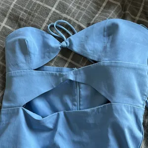 Zara Blogger Favorite Blue Cut-out Halter Top Bodycon Midi Dress Sz L thumbnail 11