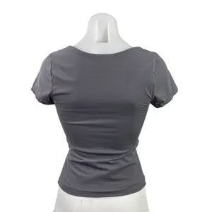 Qinsen Women's Dark Gray Short Sleeve Square Neck Stretch T Shirt Tee Top Size M thumbnail 3