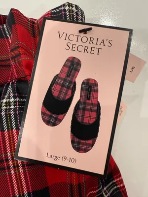 Victoria's Secret Red Plaid Slippers w/Bag Brand New NWT Size L thumbnail 4