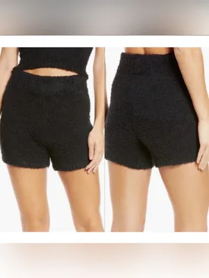 skims black fuzzy soft comfy casual shorts thumbnail 2