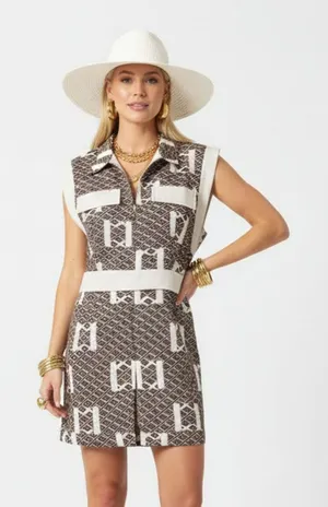 Sollinarry Women's Brown & Tan Print Short Sleeve Romper Shorts S NEW thumbnail 1