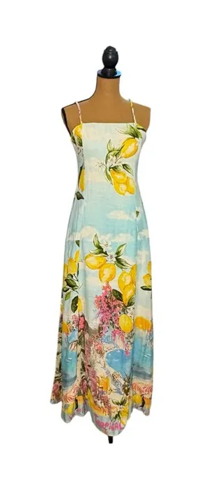 Paper Heart Lemon Amalfi Coast Tie Back Maxi Dress M Italian Summer Resort thumbnail 1