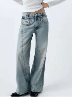 Zara deconstructed high rise wide leg jeans size 6 thumbnail 1