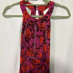 Abel The Label Anthropologie Charlotte Maxi Dress Small Fuschia Red Floral Boho thumbnail 5