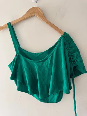 Revolve Tularosa Chase Tank in Kelly Green Ruched Sleeve‎ Floral Satin Like thumbnail 2