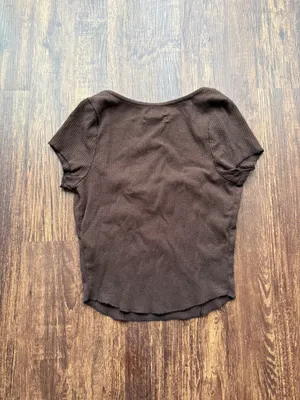 Brown Urban Outfitters Ribbed Cropped Square Neck Top - Size S thumbnail 2