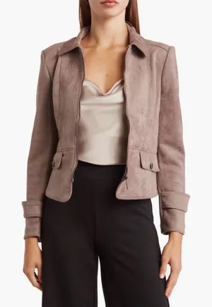 Tahari Taupe Suede-Look Women's Jacket thumbnail 1