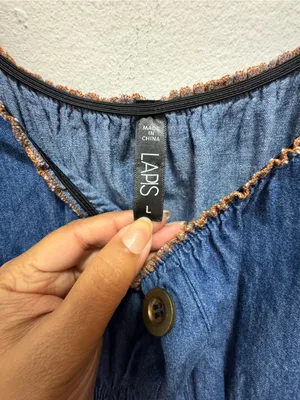 Lapis Blue Tiered Denim-Style Maxi Prairie Milkmaid Vintage Dress Large thumbnail 5