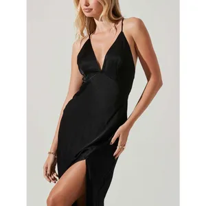 NWT ASTR The Label Black Deep V Satin Midi Dress Size Small Cocktail Wedding thumbnail 9