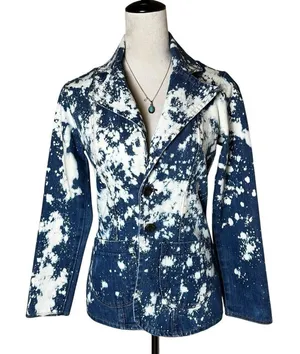 Vintage Wrangler Bleached Denim Blazer Jacket‎ S | Western Grunge Streetwear thumbnail 1
