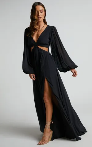 New Showpo Paige Maxi Dress Side Cut Out Balloon Sleeve Dress -Large MSRP $119 thumbnail 4