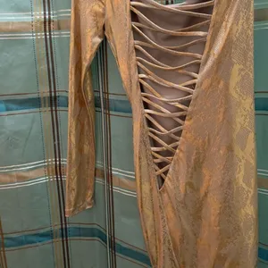 Symphony gold foil snakeskin backless crisscross mini dress one shoulder long si thumbnail 2