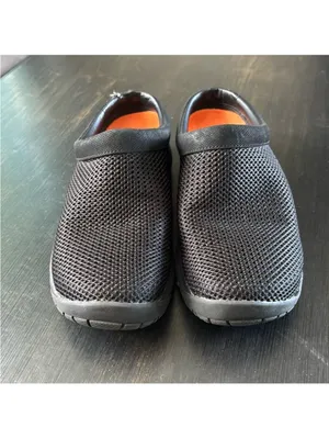 Merrell Women's Black Mesh Slip-On Clogs with Orange Insole Accents thumbnail 2