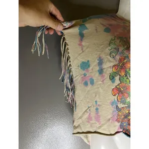 Sublime Shirt Womens L/XL Multicolor Tie Dye Fringe Cropped Band Tee Top thumbnail 4