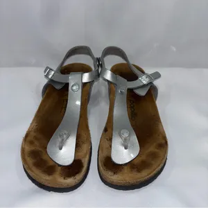 Papillio Women's Ashley Ankle Strap Thong Sandal in metallic silver thumbnail 2