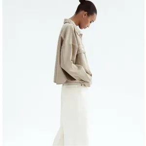 NWT‎ Zara Piercing Cropped Overshirt Jacket in Taupe Size Extra Large thumbnail 6