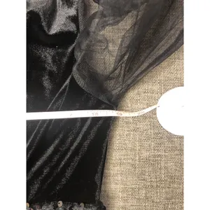 Black Velvet and Sequin Mini Dress Sheer Mesh Long Sleeve V-Neck Party Cocktail thumbnail 6