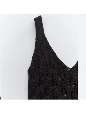 Zara NWT Black Crocheted Fringe Tank Top - Women thumbnail 5