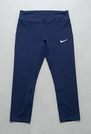 Nike Dri-FIT Womens Navy Blue Running Leggings Cropped Mesh Panels Size M thumbnail 1